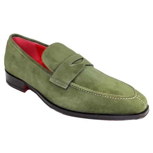 Emilio Franco "Oliviero" Green Genuine Suede Loafer Shoes.